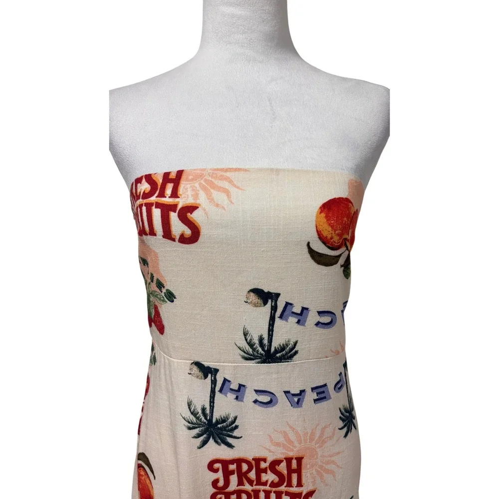Anthropologie Paper Heart Fresh Fruits Maxi Dress Womens 4 Tropical Linen Blend - Picture 3 of 11